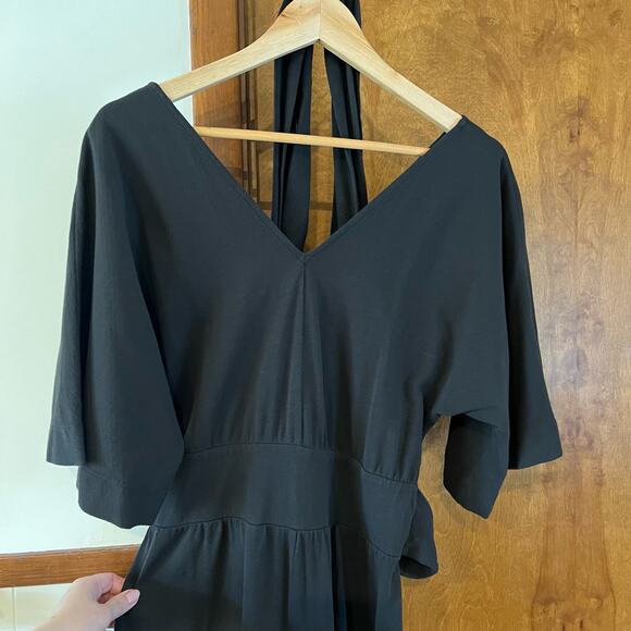 ABLE Black V Neck Wide Leg Rosario Jumpsuit Kimono Sleeve Tie Waist Cotton Sz XS - Picture 7 of 12